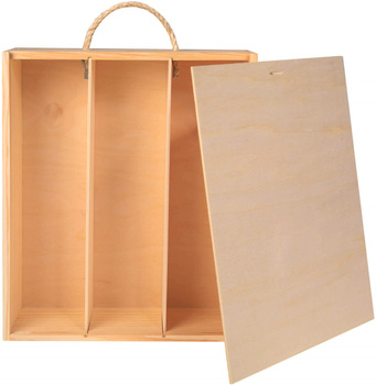 SKRZYNKA DREWNIANA  NA TRZY WINA ZASUWANA