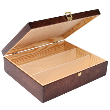 SKRZYNKA DREWNIANA NA 3 WINA BRĄZOWA